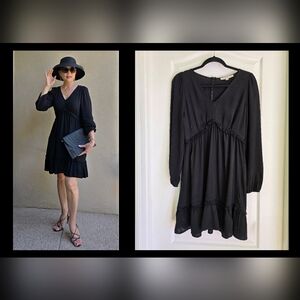 EUC Loft Black Empire Waist V-Neck Tiered Mini Dress, Size 4